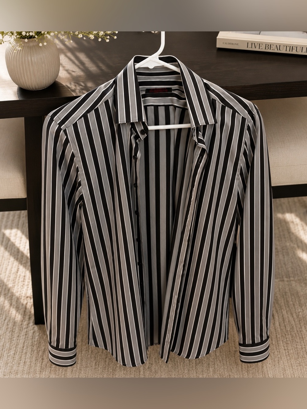 Jared Lang Black and Gray Striped Shirt